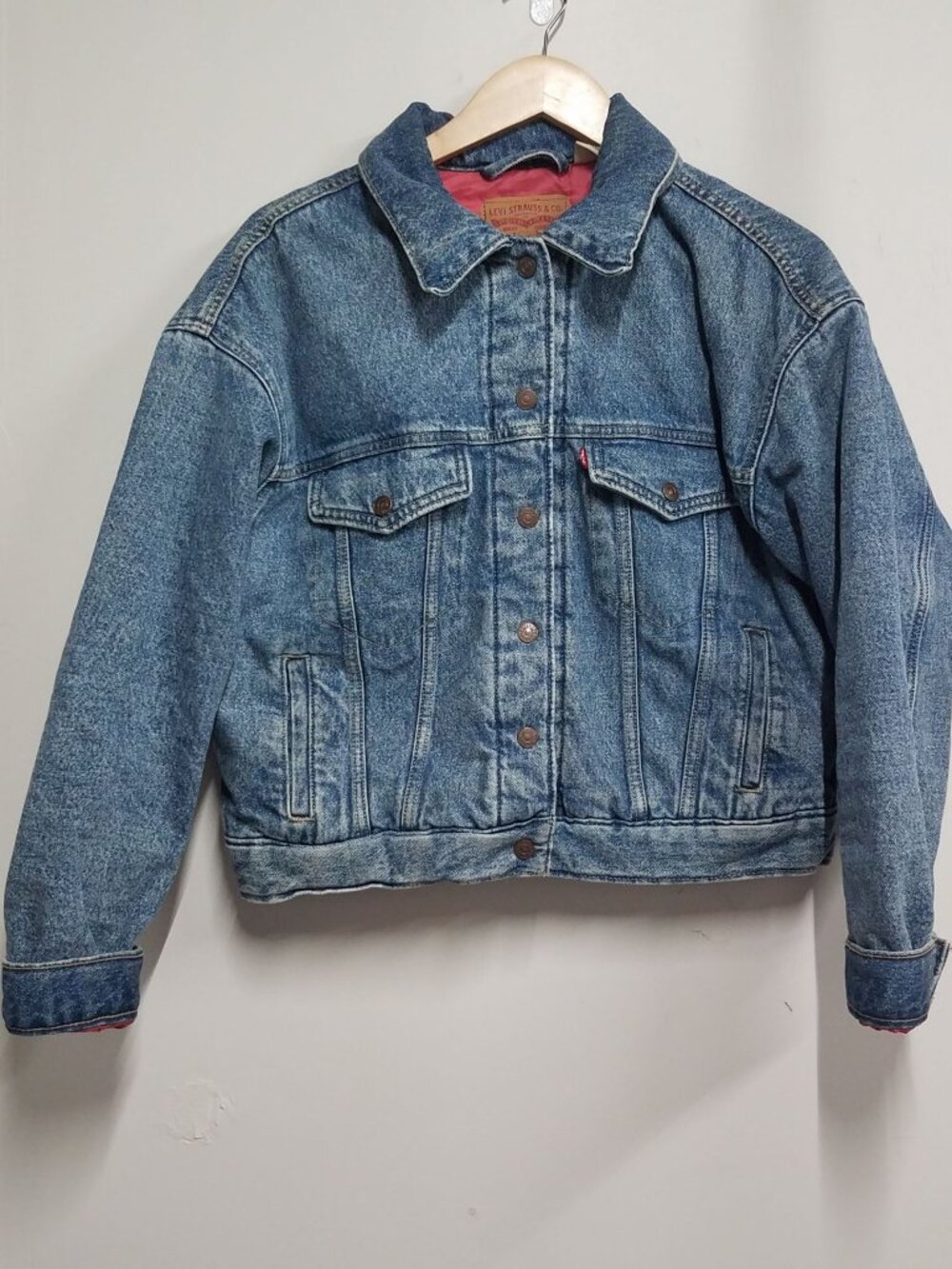 Levis Trucker Quilted Lined Denim Jean Jacket Women Medium M Pink Crop A60600002